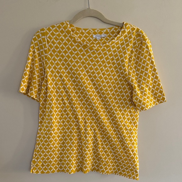 Chico's Tops - Chico's Yellow and White Patterned Short Sleeve Top